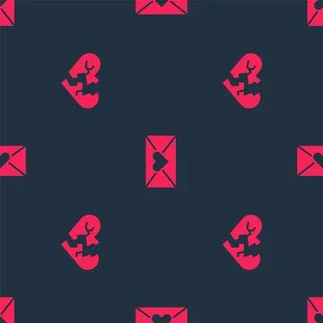Set Broken heart or divorce and Envelope with Valentine on seamless pattern Illustrazione stock