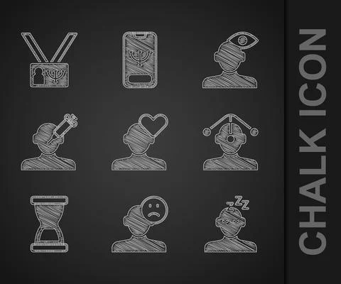 Set Broken heart or divorce, Sad and depressed man, bad mood, Dreams, Hypnosis Stock Illustration
