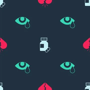 Set Broken heart or divorce, Sedative pills and Tear cry eye on seamless pa.. 스톡 일러스트