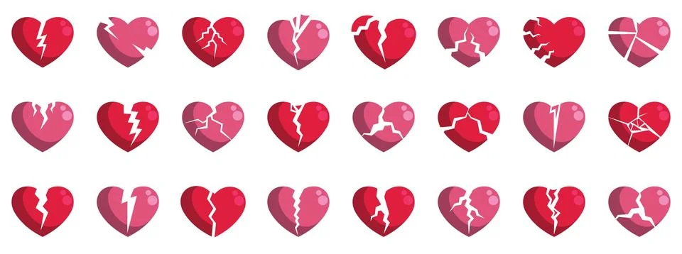 Set of broken hearts representing various stages of heartbreak Illustrazione stock