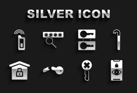Set Broken key, Crowbar, Eye scan, Wrong, House under protection, Casting keys Stock Illustration