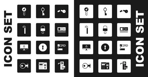 Set Broken key, Lock and, Crowbar, Key, card, Old, Marked and on computer Stock Illustration