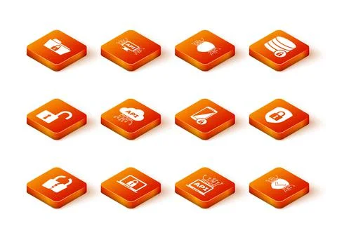 Set Broken or cracked lock, Laptop and, Open padlock, Cloud api interface Illustrazione stock