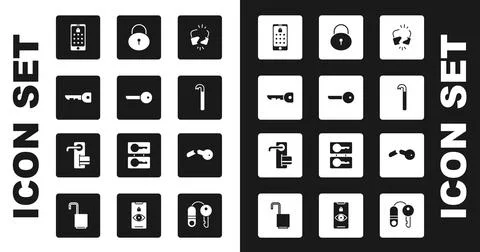 Set Broken or cracked lock, Key, Mobile and graphic password, Crowbar, Lock.. Stock Illustration