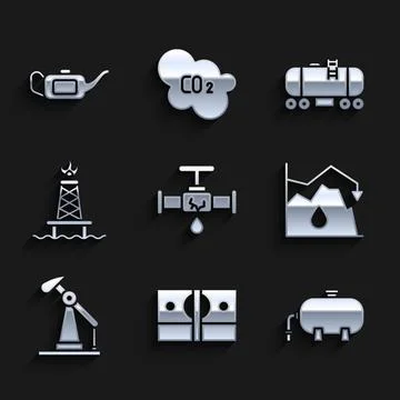 Set Broken pipe with leaking water, Stacks paper money cash, Oil industrial Ilustración de archivo