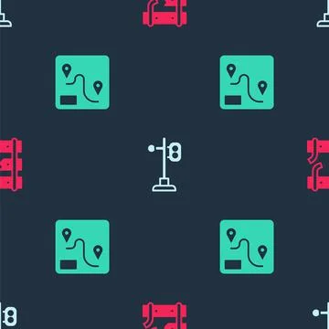 Set Broken rails on a railway, Train traffic light and Route location on イラスト素材