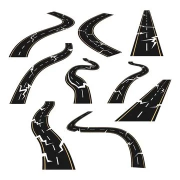 Set of broken road crack set collection, Earth break ground and crack hole,.. Stock Illustration