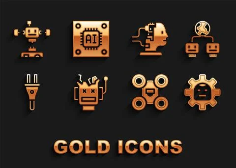 Set Broken robot, Artificial intelligence, Robot, Drone, Electric plug, for Illustrazione stock
