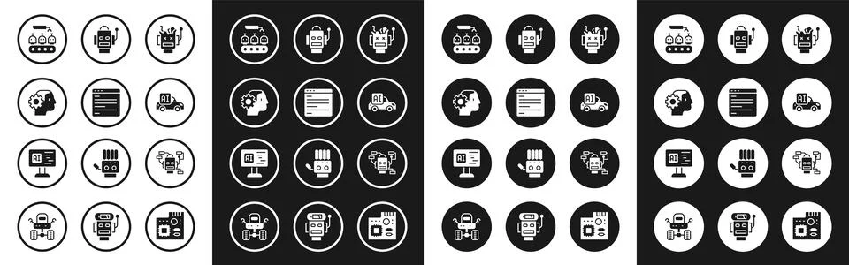 Set Broken robot, Computer api interface, Humanoid, Industrial production of Illustrazione stock
