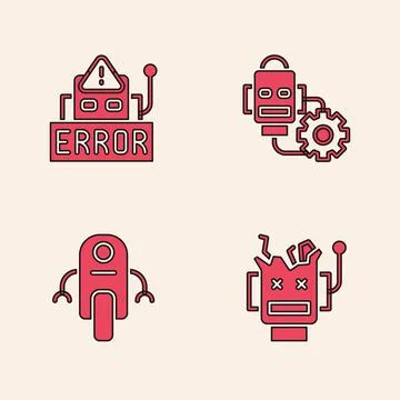 Set Broken robot, Error in, Robot setting and icon. Vector Stock Illustration