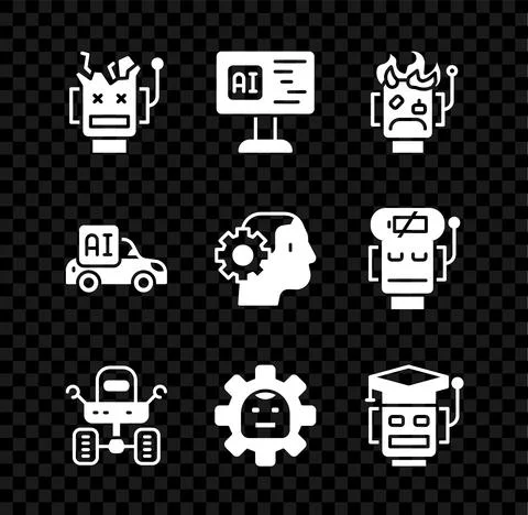 Set Broken robot, Software, Robot burned out, Mars rover, Autonomous smart car Ilustración de archivo