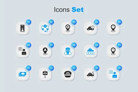 Set Broken taxi car, Location, Taxi call telephone service, Stacks paper mo.. 스톡 일러스트