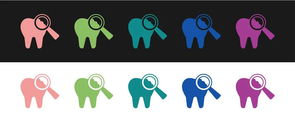 Set Broken tooth icon isolated on black and white background. Dental problem Stockillustratie