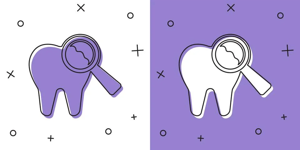 Set Broken tooth icon isolated on white and purple background. Dental problem Stock Illustration