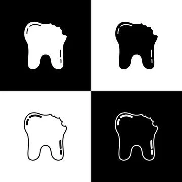 Set Broken tooth icon isolated on black and white background. Dental problem  Stockillustratie