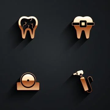 Set Broken tooth, Teeth with braces, Otolaryngological head reflector and Tooth イラスト素材