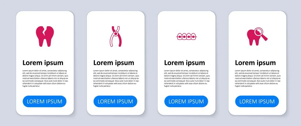 Set Broken tooth, Teeth with braces, Dental pliers and . Business infographic Illustrazione stock