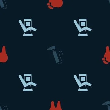 Set Broken tooth, Tooth drill and Medical dental chair on seamless pattern Stock Illustration
