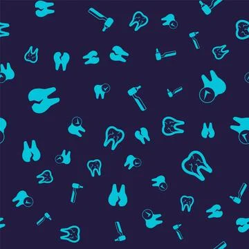 Set Broken tooth, Tooth, drill and on seamless pattern. Vector Stock Illustration