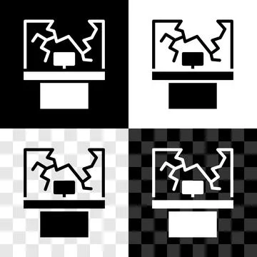 Set Broken window icon isolated on black and white, transparent background Ilustración de archivo