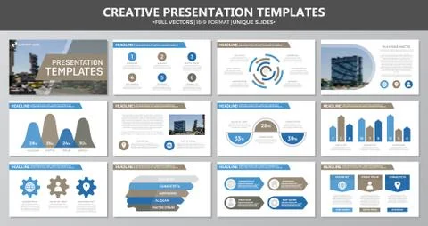 Set of brown and blue elements for multipurpose presentation template slides Illustrazione stock