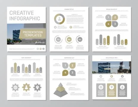 Set of brown and gray elements for multipurpose a4 presentation template slides Illustrazione stock
