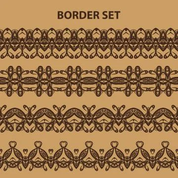 Set of Brown Border Intricate Lace Patterns Illustrazione stock