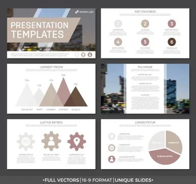 Set of brown elements for multipurpose presentation template slides with graphs 스톡 일러스트