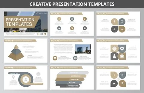 Set of brown elements for multipurpose presentation template slides with graphs 스톡 일러스트