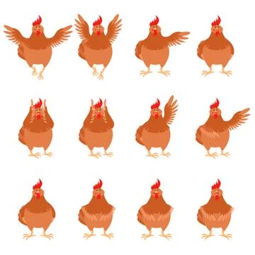 Set of brown hen flat icons Stock Illustration