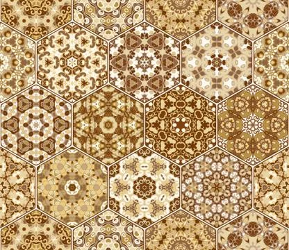 Set from brown hexagonal patterned tiles. Illustration