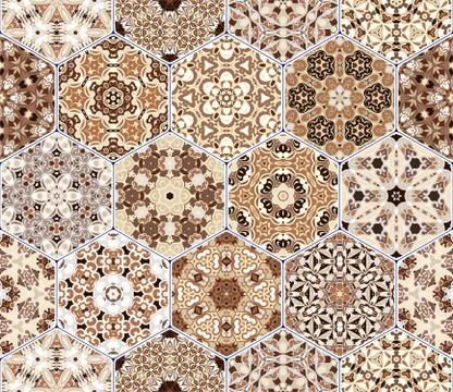 Set from brown hexagonal patterned tiles. Illustration