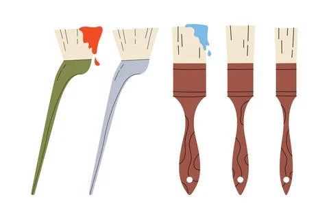 Set brown paint pen with a red spot of paint. Stock Illustration