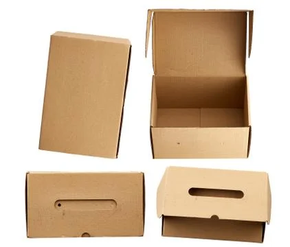 Set of brown rectangular cardboard boxes for transporting goods Stock Photos