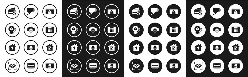 Set Browser with exclamation mark, Cloud and shield, Ringing alarm bell, Cred Illustrazione stock