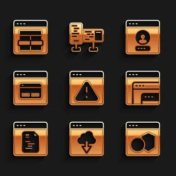 Set Browser with exclamation mark, Cloud technology data transfer, Software.. Stock Illustration