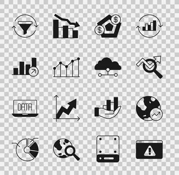 Set Browser with exclamation mark, Financial growth, Search data analysis, Pi Stock Illustration