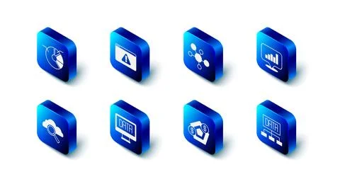 Set Browser with exclamation mark, Mind map infographic, Pie chart, Data an.. Stock Illustration