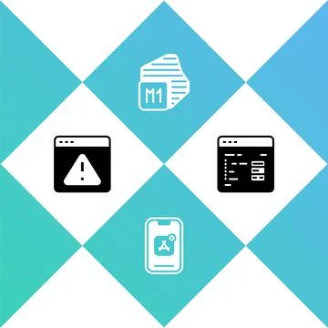 Set Browser with exclamation mark, Mobile Apps, Processor and Software icon Stock Illustration