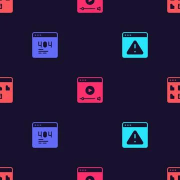 Set Browser with exclamation mark, Page 404 error, Online play video and file Stock Illustration