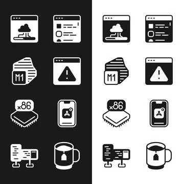 Set Browser with exclamation mark, Processor, Cloud technology data transfe.. Illustrazione stock