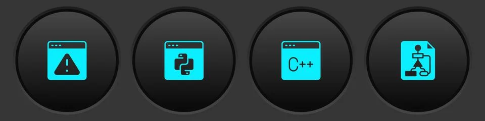Set Browser with exclamation mark, Python programming language, Software and Stock Illustration