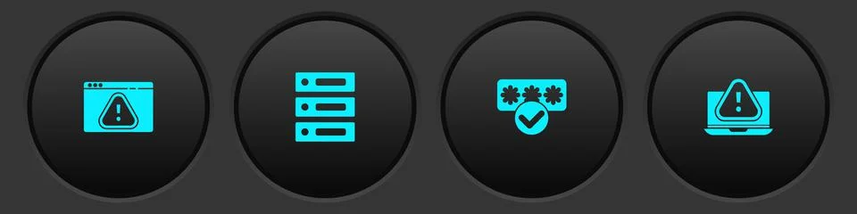 Set Browser with exclamation mark, Server, Data, Web Hosting, Password Stock Illustration