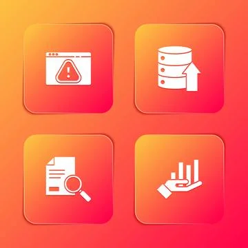 Set Browser with exclamation mark, Server, Data, Web Hosting, Document search Illustrazione stock