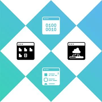 Set Browser files, , Binary code and Cloud technology data transfer icon. Vector Stock Illustration