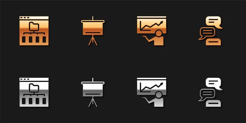 Set Browser files, Chalkboard, Training, presentation and Speech bubble chat Stock Illustration