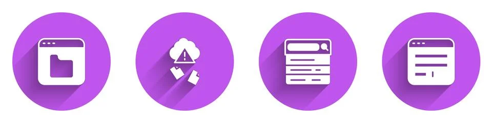 Set Browser files, Cloud hacking, Search engine and window icon with long sha Stock Illustration