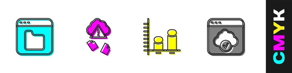 Set Browser files, Cloud hacking, Data analysis and technology data transfer Illustrazione stock