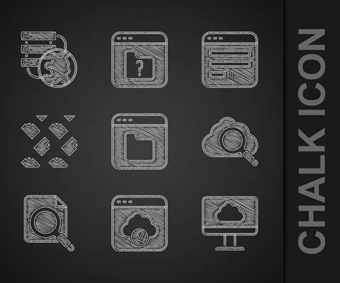 Set Browser files, Cloud technology data transfer, Search cloud computing Illustrazione stock
