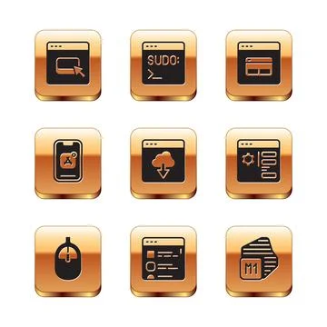 Set Browser files, Computer mouse, Cloud technology data transfer, Mobile Apps Stock Illustration